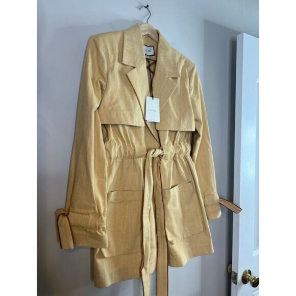 NWT Alexis Hampton Drawstring Tie Waist Trench Coat Dress Cream Size: Medium - Picture 3 of 9
